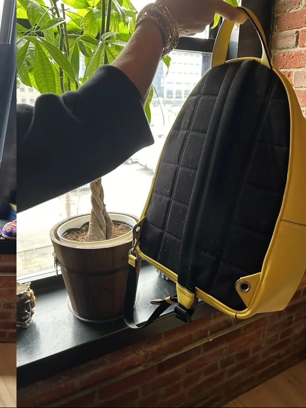 Mulberry Lime Yellow Leather Backpack with Front Zip Pocket